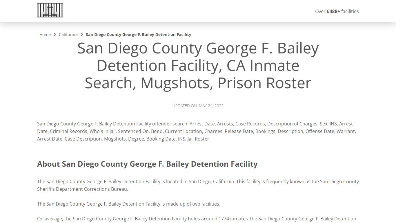 San Diego County George F. Bailey Detention Facility, CA ...